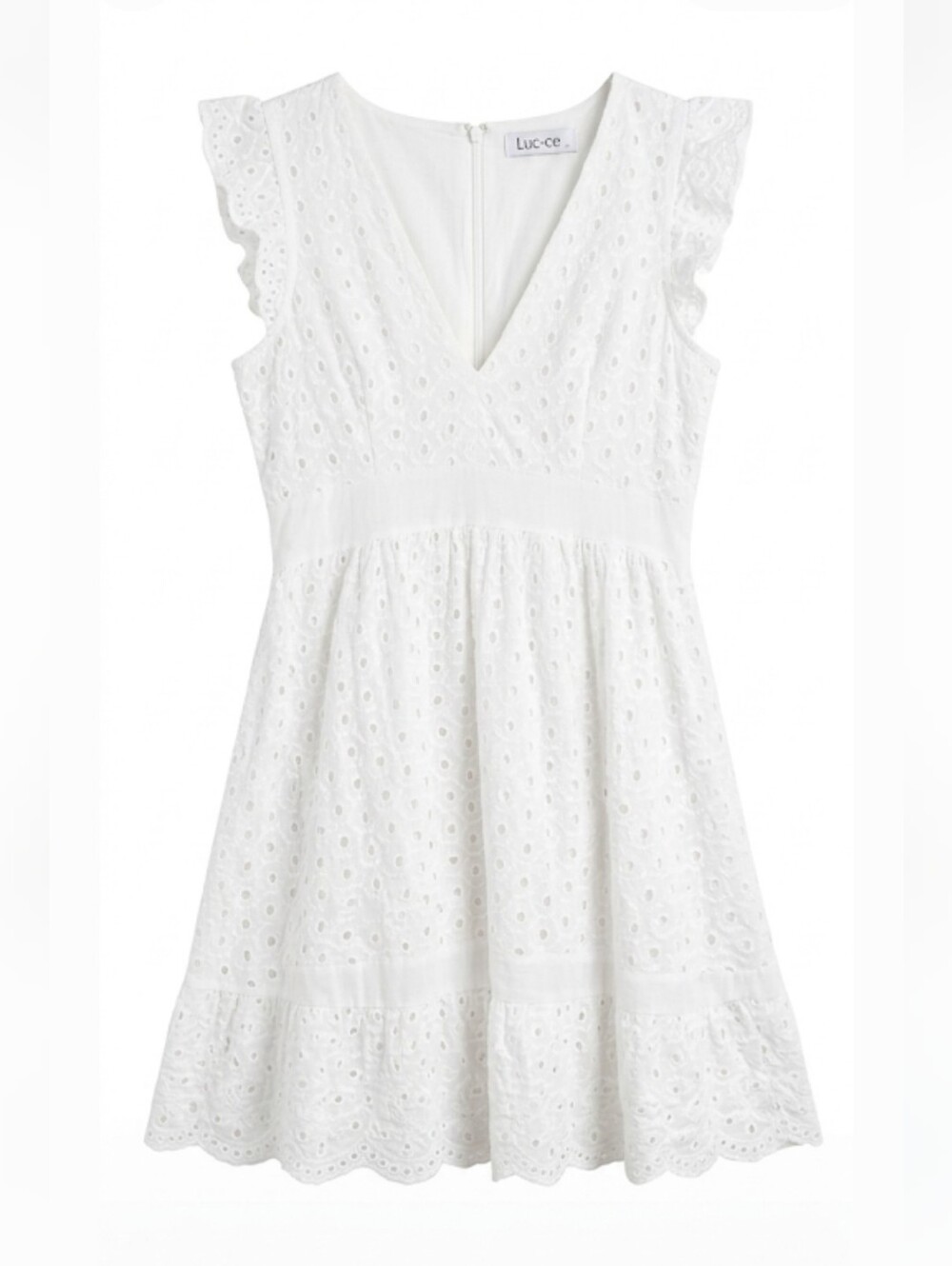 Luc-ce women's white cotton eyelet sleeveless mini dress size medium